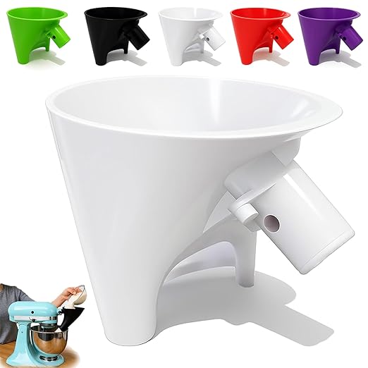 Flour Funnel for Kitchen Aid Mixer, Easy Pour No-Mess Attachment, Anti-Splash Accessory, Fits Tilt-Head 4.5–5 Qt (KSM150), Durable Dishwasher-Safe Baking Tool (White)