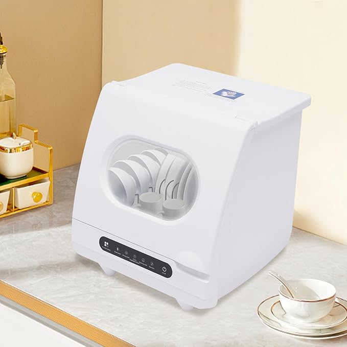 1200W Countertop Dishwasher with 5L Built-In Water Tank Mini Dish Washer with 5 Washing Programs and 360° Dual Spray,Compact & Convenient Mini Dishwasher,Tank Leak Proof Drying for Kitchen,Office,RV