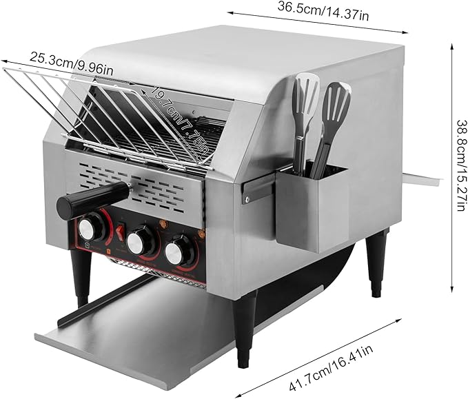 Commercial Conveyor Toaster, 1900W Heavy-duty Toasters with Multiple Heating Modes and 7 speeds, Toaster Ovens Countertop for Raditional White Slices, Wheat Bagel Halves (300 Slices/H)