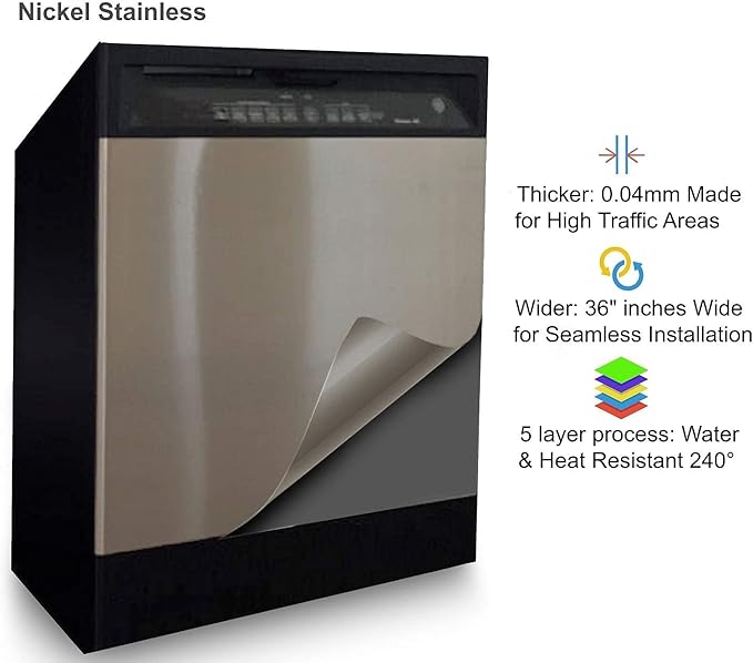 EZ FAUX DECOR Peel and Stick Stainless Steel Replacement Door Panel Wrap for Appliances Vinyl Dishwasher Cover 26" X 36" Easy Cut to fit, Waterproof, Heat, Scratch Resistant, Durable