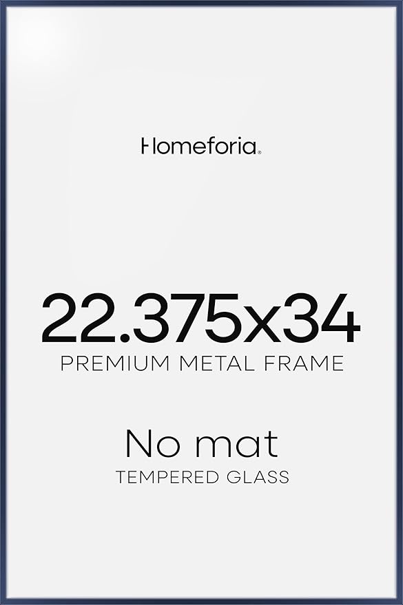 Homeforia 22.375x34 Navy Blue Puzzle Frame, High End Metal 22.375 x 34 Picture Frames without Mat, 34x22.375 Poster Frames for Wall, 22.375 by 34 Puzzle Photo Frame, Tempered Glass, Wall Kit, Set of 1