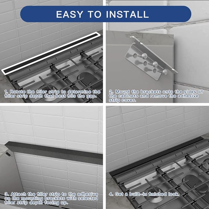 Slide-in Range Rear Filler Kit Black, Universal Triangular Fill Strip, Top Trim Kit Between Stove and Wall for Whirlpool & Most Brand, Aluminum Gap Cover, 30" Long