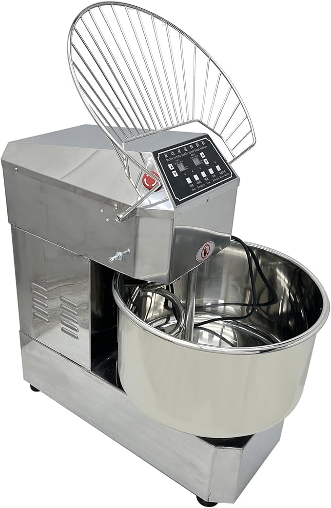 40QT Commercial Stand Dough Mixer Double Action Fast and Slow Speed Spiral Electric Flour Mixing Machine for Professional Bread Making Kneading Machine with Speed Time Control 40L 1800W