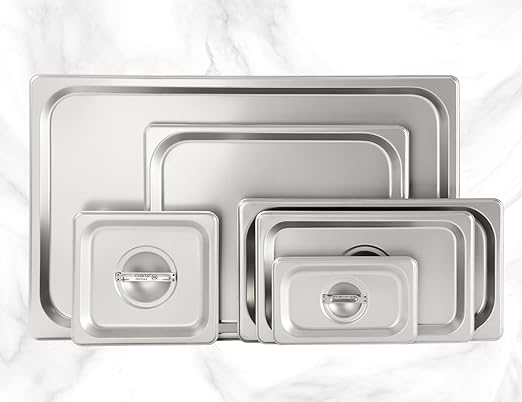 CURTA 6-Pack 1/2 Size Steam Table Pan Covers with Handle, NSF Certified 18/8 Stainless Steel Hotel Pan Lids for Catering, Buffet, Restaurant, Commercial Kitchen, Dishwasher Safe