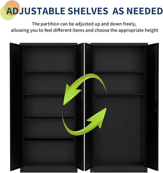 GarveeHome Metal Storage Cabinet with Lock, Steel Tool Cabinet with 4 Adjustable Shelves and 4 Adjustable Feet,Storage Organization for Home, Garage, Office, Shop 71" H