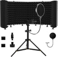Microphone Isolation Shield – Foldable & Adjustable Soundproof Panel for Recording, Podcasting, Vocal Booth, Studio & Home Use (Six-sided low stand)