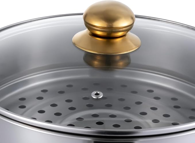 Stainless Steel Steamer Pot, 11-Inch Steamer for Cooking, 5-Tier Food Steam Pots with Lid for Cooking Vegetables, Seafood, Soups, Stews, Dumplings and Pasta