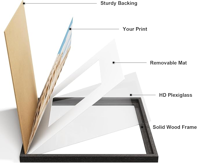 Vittanly 8x8 Picture Frame Set of 2, Solid Wood Frame for Wall or Tabletop, Display Photo 4x4 with Mat or 8x8 without Mat, Black