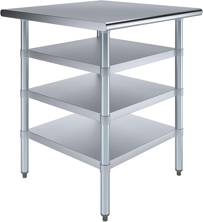 30 in. x 30 in. Stainless Steel Work Table with Three Bottom Shelves | NSF Kitchen Prep Table | Utitly Metal Table