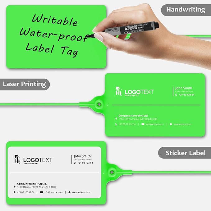 100 Plastic Label Tags Water Proof Tags for Labeling Shipping Tags Security Tamper Seals Hanging Tags Writable Marker Ties Luggage Tags Storage Tag with One Marker Pen (Green), 9.8*2.56in