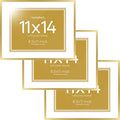 Homeforia 11x14 Diploma Frame Gold, High End Metal 11 x 14 Certificate Frames with Mat 8.5 x 11 inch, 14x11 Document Frame Matted to 8.5x11, Gold Award Degree Frame, Tempered Glass, Wall Kit, Set of 3