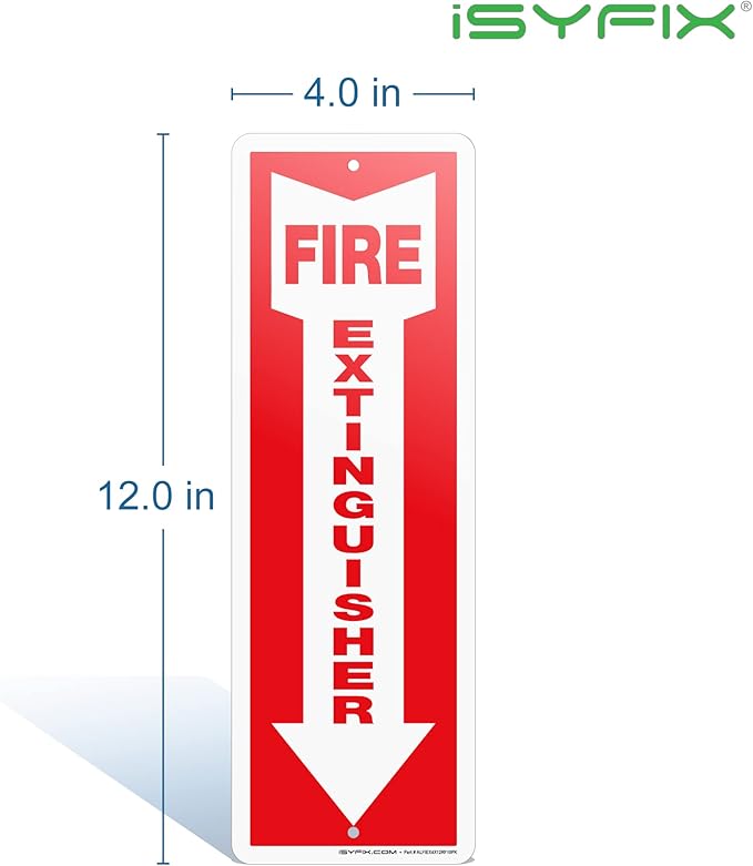 iSYFIX Reflective Fire Extinguisher Aluminum Signs – 10 Pack 4x12 Inch – Laminated for Ultimate UV and Fade Resistance, Indoor and Outdoor, for Business, Schools, Hospitals, Home