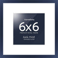 Homeforia 6x6 Frame Navy Blue, High End Metal 6 x 6 Square Picture Frames with Mat 4 by 4 Art, 6x6 Photo Frame Matted to 4x4 inch Print, 6by6 Wall or Tabletop Frames, Tempered Glass, Wall Kit, Set of 1