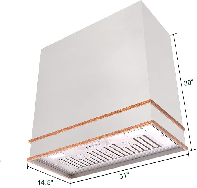 Akicon Range Hood 30 Inch, Stainless Steel Ducted Kitchen Hood with Powerful Motor, Wall Mount Modern Box, 30W X 30H X 14D Inch, AK-HS30HA-BSC (30 Inch, Brushed Stainless with Copper)