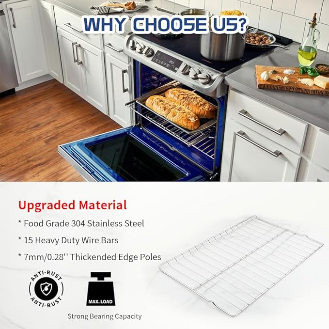 [Upgraded] Range Standard Oven Rack MHL63411403 for LG Range Ovens, Stainless Steel Oven Shelf Rack Replacement Part, 24.7'' Wide x16.2'' Deep