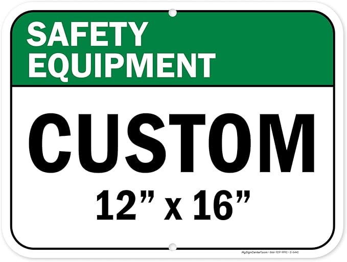 Custom Safety Equipment Sign, Ansi Sign, Osha Compliant, 12x16 Inches, Post Holes, Rust Free .040 Aluminum, Fade Resistant, Indoor/Outdoor Use, Made in USA by My Sign Center