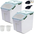 2 Pack Rice Storage Container with Measuring Cup 50 lb Flour Storage Container with Wheels, BPA Free Food Storage Container Dog Cat Food Bin Set for Dry Food Sugar, Cereal(Green)