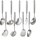 Newness 9 Pcs Cooking Utensils Set, 304 Stainless Steel Kitchen Utensils Set, Metal Kitchen Accessories, Include Soup Ladle, Slotted Skimmer Spoon, Spaghetti Spoon and Spatula, Dishwasher Safe (Short)