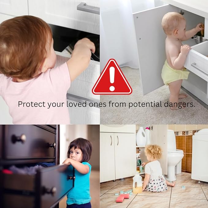 Child Safety Cabinet Locks (2 Pack) – Adjustable Baby Proofing Strap Latches with Strong 3M Adhesive – No Drill Childproof Locks for Drawers, Cabinets, Fridge, Door, Closet, Grey