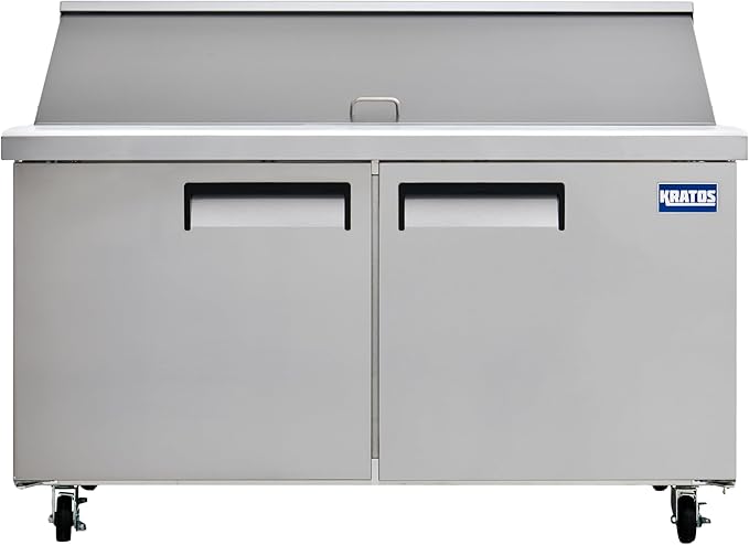 Kratos Commercial Refrigerator, Mega Top Sandwich/Salad Prep Table, 60" Wide Two Door Stainless Steel Refrigerated Prep Table with 24 Food Pan Capacity (67K-036)