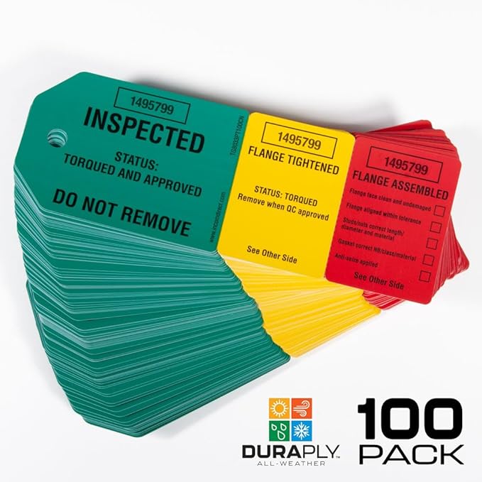 INCOM Manufacturing Numbered 3-Stage Flange Management Tags, Heavy Duty All-Weather DuraPly™, 2.75 inch x 7.9 inch, 100 Pack, TG8033PT100CN