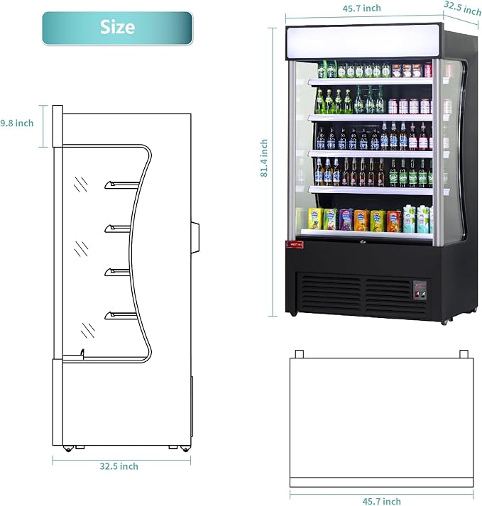 WESTLAKE Open Air Merchandiser Commercial Refrigerator with Night Curtain 34 Cu.ft 45.7” W 32.5" D Upright Fan Cooling Display Cooler for Stores, Supermarkets, Bar, Shops, etc