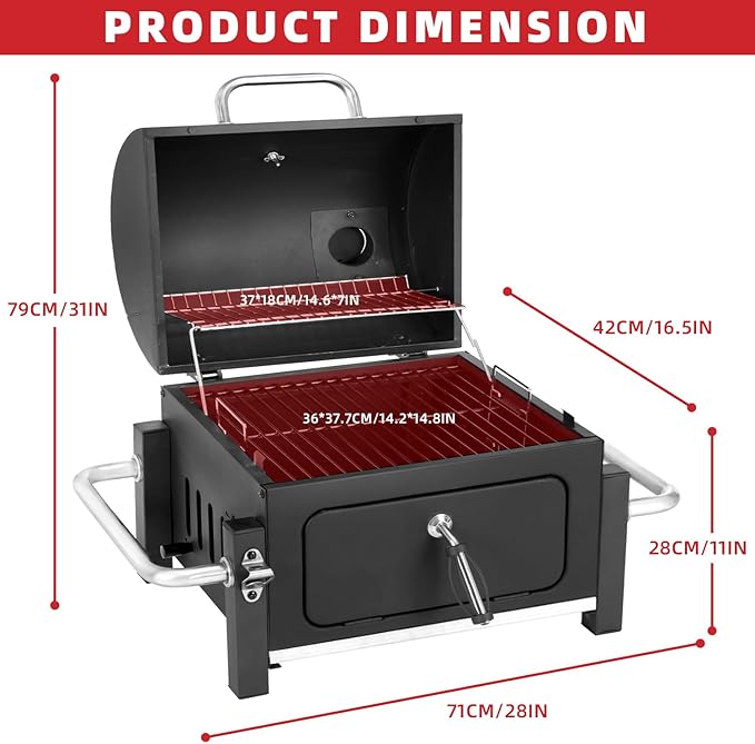Portable Charcoal Grill with 314 Square Inch Cooking Area,Compact Tabletop Charcoal Grill with Warming Rack,Small BBQ Grill with Charcoal Tray for Outdoor Camping, Picnic
