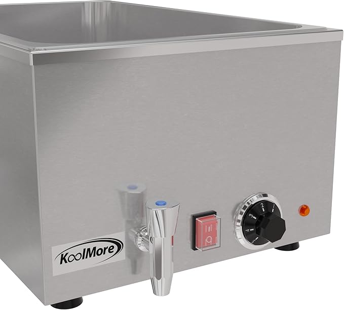 KoolMore Commercial Bain Marie Countertop Food Warmer, Soup Station, and Buffet Table Server with One Serving Section and Tap, Stainless-Steel Steamer with Auto Shut Off (CFW-1T), Silver