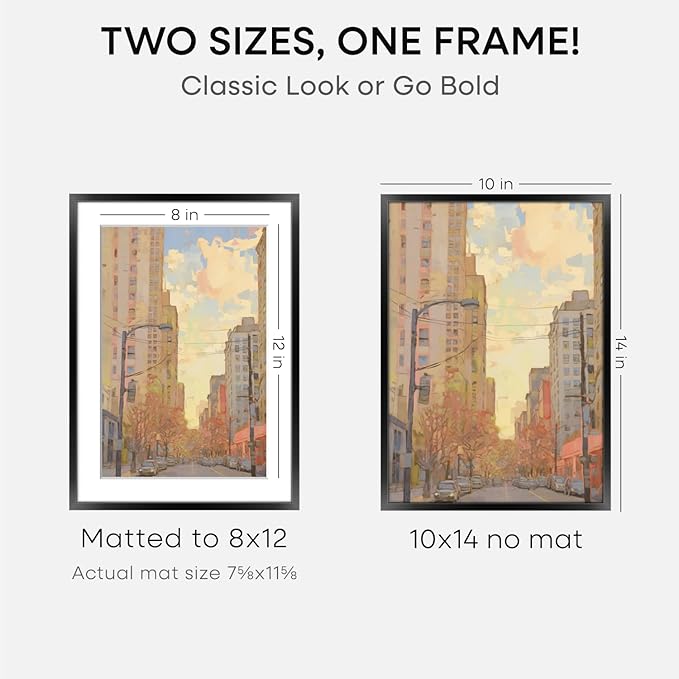 Homeforia Black 10x14 Picture Frame, High End Metal 10x14 Poster Frames with Mat 8x12, 10 x 14 Black Frame Matted to 8 x 12 inch Photo, 10 by 14 Thin Hanging Frames, Tempered Glass, Wall Kit, Set of 2