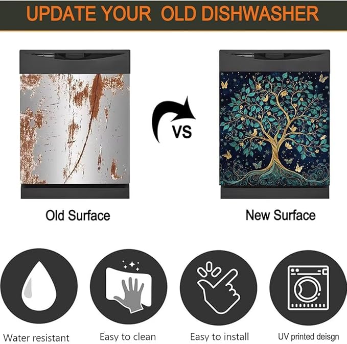 Tree of Life Dishwasher Magnet Covers for Front Door Decal, Magnetic Dishwasher Covers Decorative, Refrigerator Magnet Dishwasher Decal Panel Cover, 23"X26"