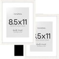 Homeforia 8.5 by 11 Picture Frame White, High End Oak 8.5 x 11 Wood Frames with Mat 6 x 8 inch Photo, 8.5by11 Wooden Frame Matted to 6x8 Art, Wall or Tabletop Frame, Tempered Glass, Wall Kit, Set of 2