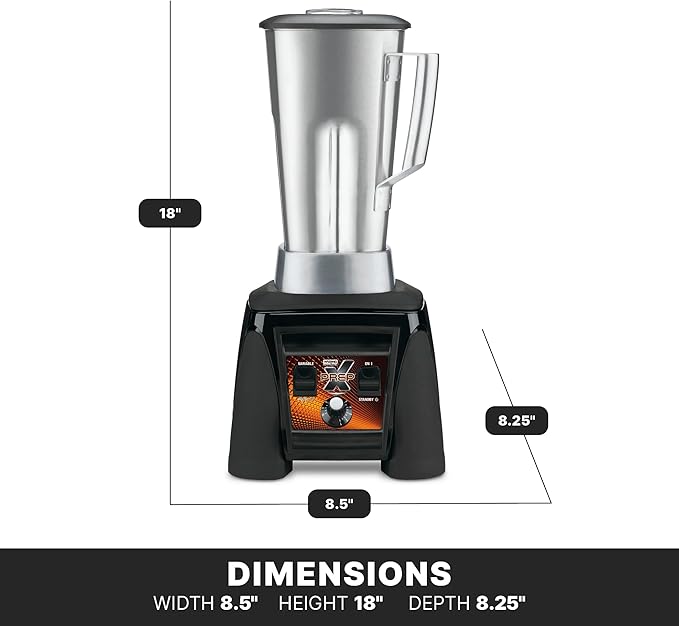 Waring Commercial MX1200XTS 3.5 HP Blender with Variable Speed Dial Speed Controls and a 64 oz. Stainless Steel Container, 120V, 5-15 Phase Plug