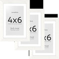 Homeforia White Picture Frames 4x6, High End Oak 4x6 Wooden Frame with Mat 3x5 Art, 4 x 6 White Wood Frames Matted to 3 x 5 inch Photo, 6by4 Wall or Tabletop Frame, Tempered Glass, Wall Kit, Set of 3
