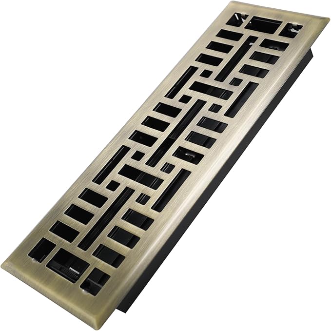 4x14 Inches Heavy Duty Walkable Floor Register Easy Adjust Air Supply Lever Floor Vents - Seattle Design - Vent Cover for Home Floor - Antique Brass
