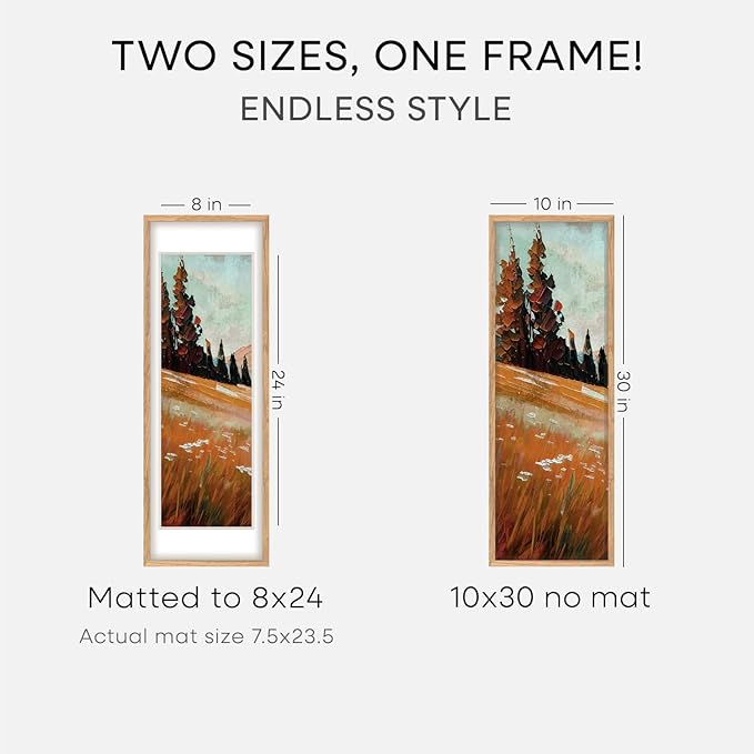 Homeforia 10x30 Wood Frame, High End Natural Oak 10x30 Light Wooden Picture Frame with Mat 8x24, 10 x 30 Poster Frames Matted to 8 by 24 Print, 30x10 Hanging Frames, Tempered Glass, Wall Kit, Set of 2