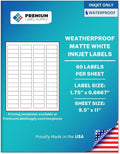 Premium Label Supply Waterproof White Return Address Sticker Labels – 1.75" x 0.667" – Inkjet Printers Only – (60 per Sheet), 500 Sheets - 30,000 Total Adhesive Labels