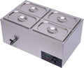4-Pan Bain Marie Steam Table, Commercial Countertop Steam Table Food Warmer 600W 16.9Qt Stainless Steel Electric Food Soup Warmer with Lid and Tap for Restaurant, Buffet Catering