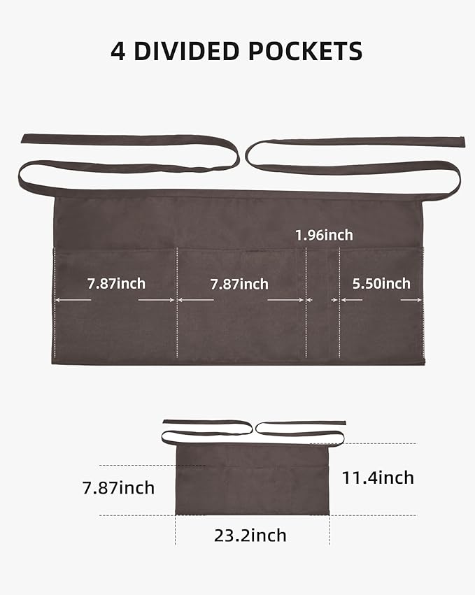 Argstar 2 Pack Server Apron with 4 Pockets, Waitress Waiter Waist Short Aprons(Available in 60/120 Pack)