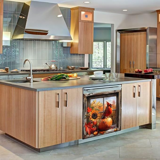 Dishwasher Magnetic Cover, Cardinal Bird Dishwasher Magnet Kitchen Decor, Pumpkin Dishwasher Cover Magnetic Refrigerator Sticker Holiday Decal, 26"x17"