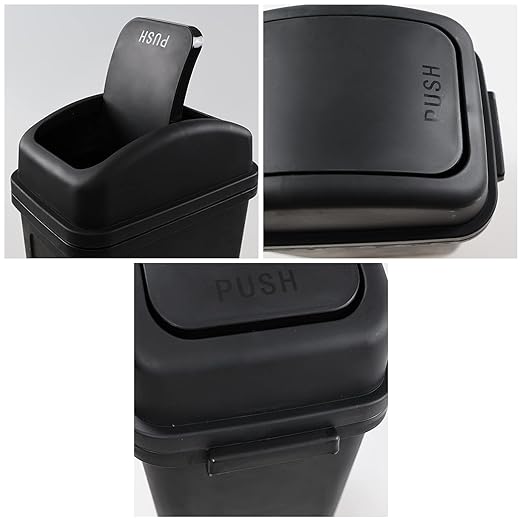 Idotry 1.8 Gallon / 7 Liter Plastic Trash Can, Small Garbage Bin with Swing Lid, Black