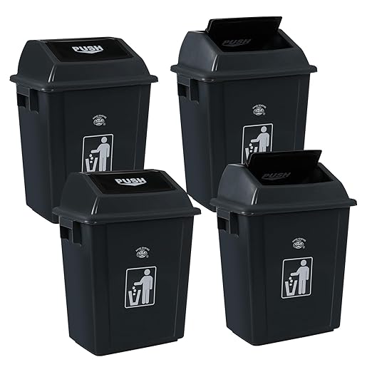 8 Gallon Plastic Small Trash Can with Swing Lid, Office Garbage Can Wastebasket Bin for Recycling, Gray (Pack of 4)