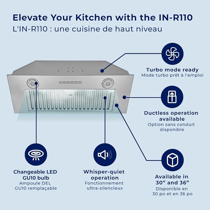 Hauslane Range Hood Insert 36 Inch, Hood Vent for Kitchen| HauSMART™ App & Voice Control |4-Speed Fan, LED GU10 Lights | Dishwasher-Safe Baffle Filters, Stainless Steel Ducted|Ductless Range Hood