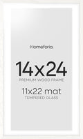 Homeforia 14x24 White Picture Frame, High End Oak 14x24 White Wooden Poster Frames with Mat 11x22 for Print, 14 x 24 Wood Frame Matted to 11 x 22 Photo, 24x14 Frame, Tempered Glass, Wall Kit, Set of 1