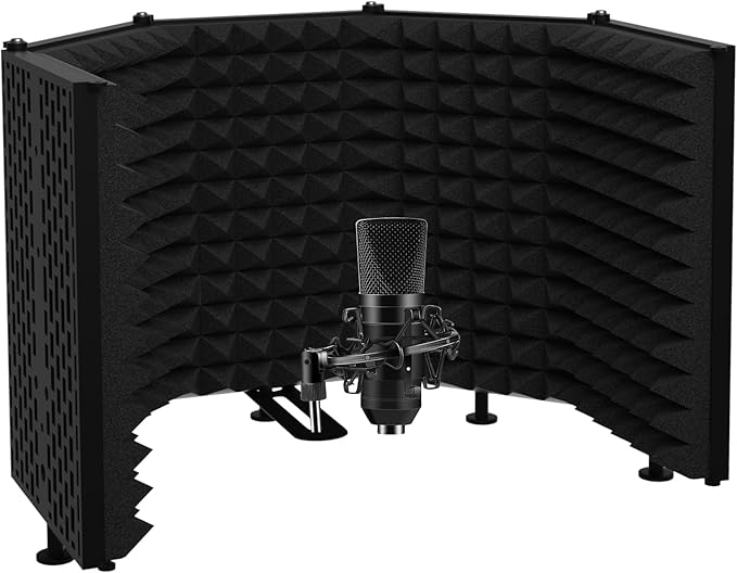 Microphone Isolation Shield – Foldable & Adjustable Soundproof Panel for Recording, Podcasting, Vocal Booth, Studio & Home Use (Five sides without stand)