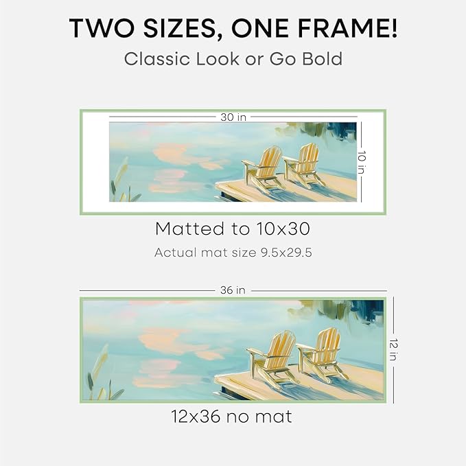 Homeforia 12x36 Sage Green Picture Frame, High End Metal 12by36 Poster Frames with Mat 10x30 Photo, 12 x 36 Green Frame Matted to 10 x 30 Art, 36x12 Panoramic Frame, Tempered Glass, Wall Kit, Set of 1