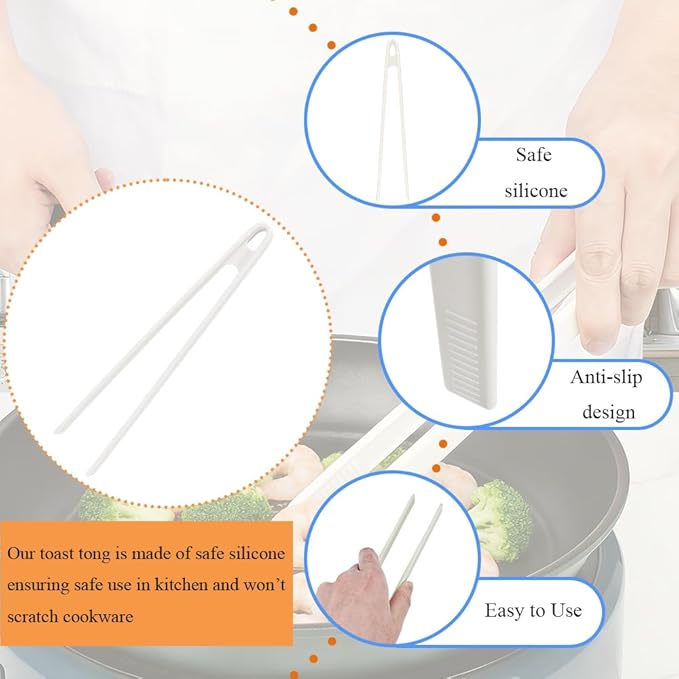 1Pcs Silicone Toaster Tongs, 11.6 Inch Long Silicone Kitchen Tong for Toaster Cooking Utensil Bread Waffle Tongs Food Tweezer White Toast Tong for Cooking Serving Bacon Salad Fruit Food, SATONBEYI