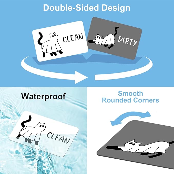 Funny Halloween Cat Cartoon Clean Dirty Dishwasher Magnet, Cute Cat Refrigerator Clean Dirty Sign, Double Sided Reversible Non Scratch Dish Washer Magnet Sign, Halloween Home Kitchen Decor Gift