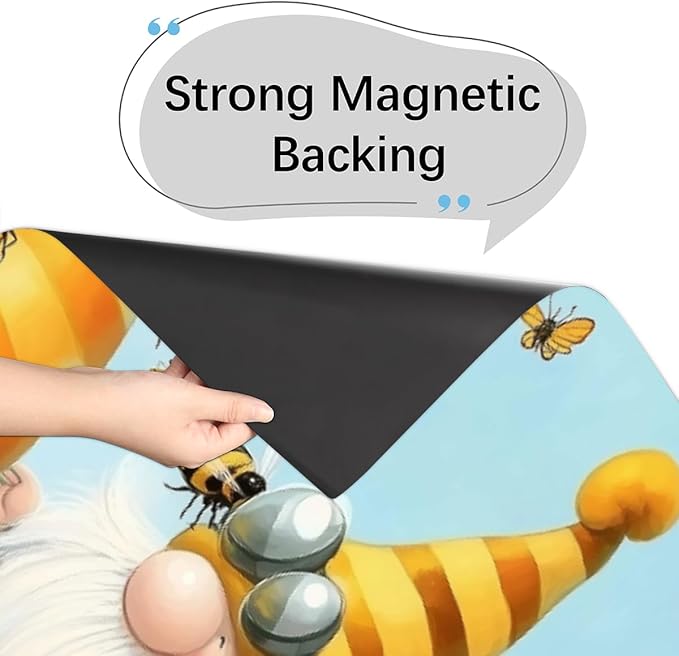 Bee Cartoon Gnomes Dishwasher Magnet Cover for Door Front, Dishwasher Panel Decal Daisy Reuseable Refrigerator Magnet Cover Decal Fridge Stickers Home Decor, 23 x 26 Inch