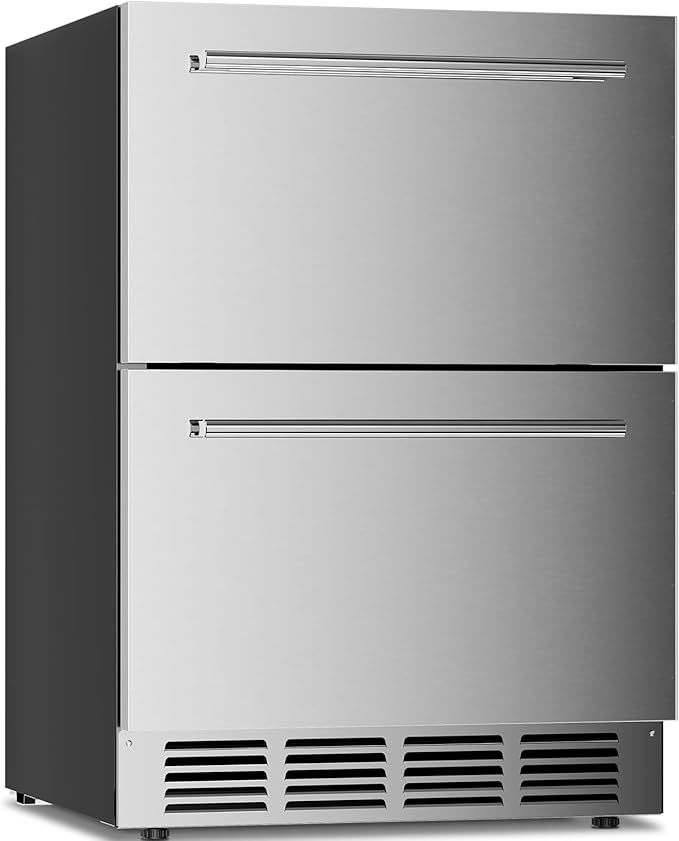 Antarctic Star Outdoor Beverage Refrigerator 24 Inch Wide,Stainless Steel Double Drawer Mini Fridge 145 Cans for Undercounter Built-in or Freestanding,Wine Cooler for Home & Patio,32-50°F,Silver