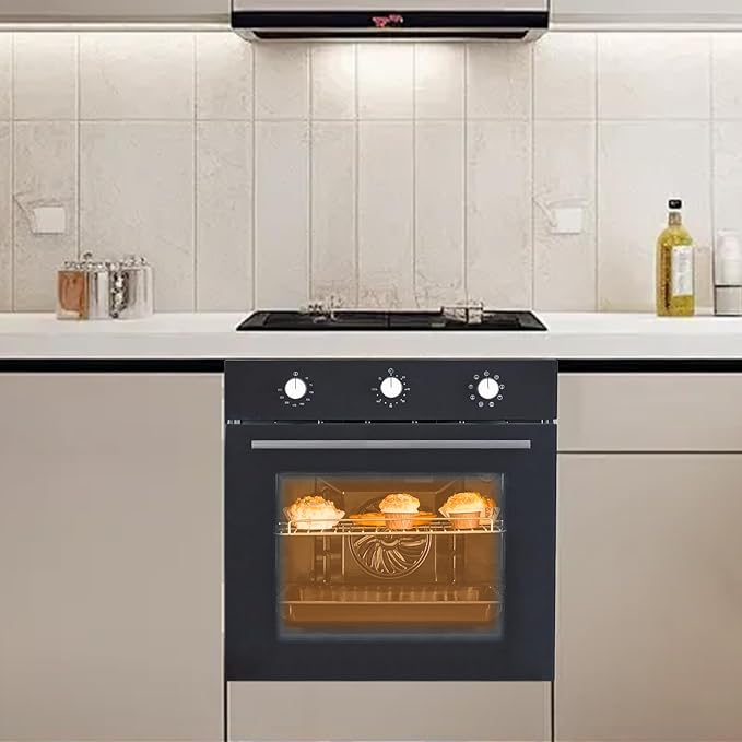 24 Inch Built-in Electric Single Wall Oven, 2.5Cu.ft. Stainless Steel Convection Oven with 8 Cooking Functions, Mechanical Knob Control, Timer, Convection Fan and Safety Lock, 3000W, Black
